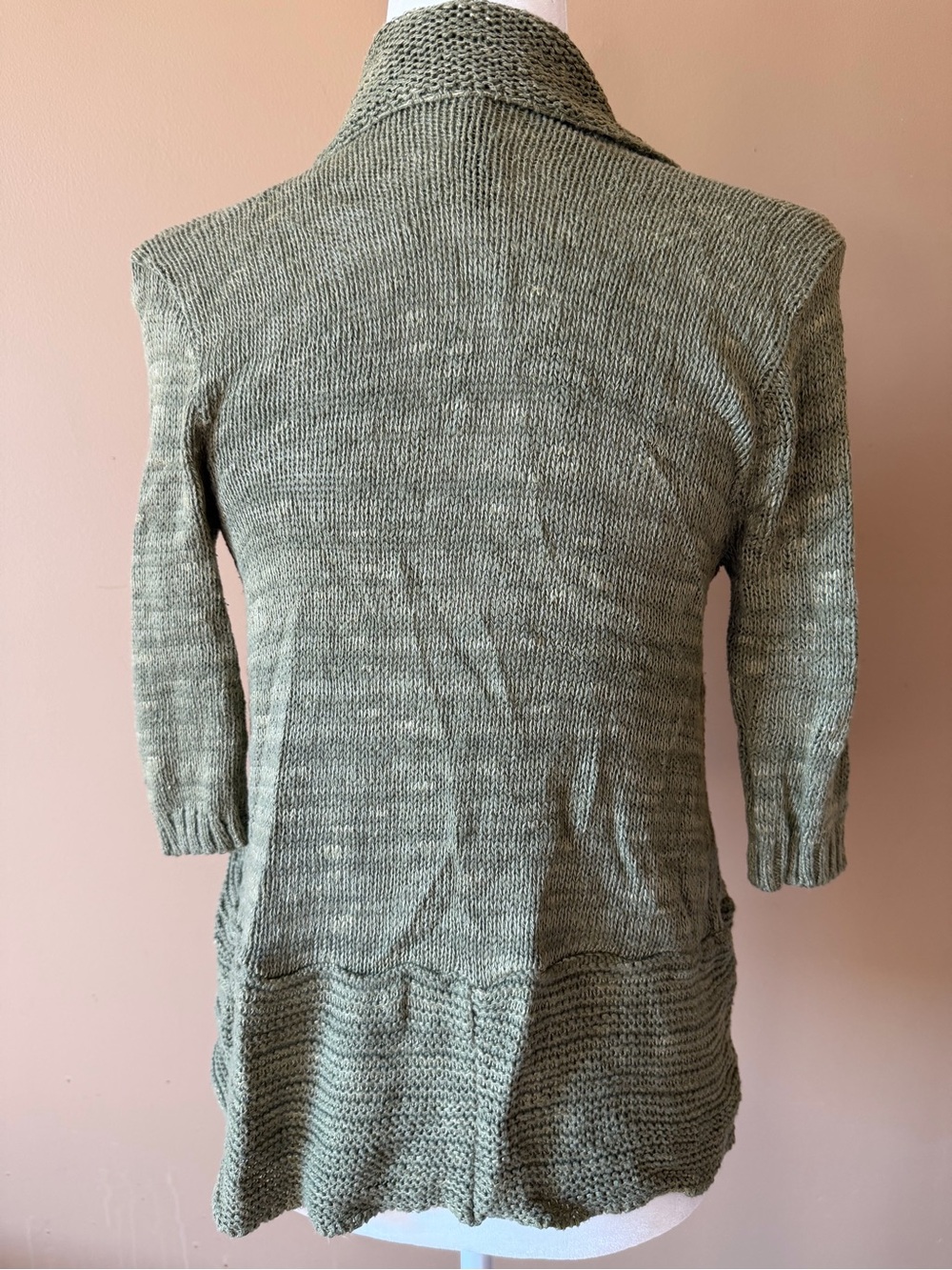Absolutely Creative Worldwide Green Knit Shawl Collar Open Cardigan Sweater - Picture 2 of 4